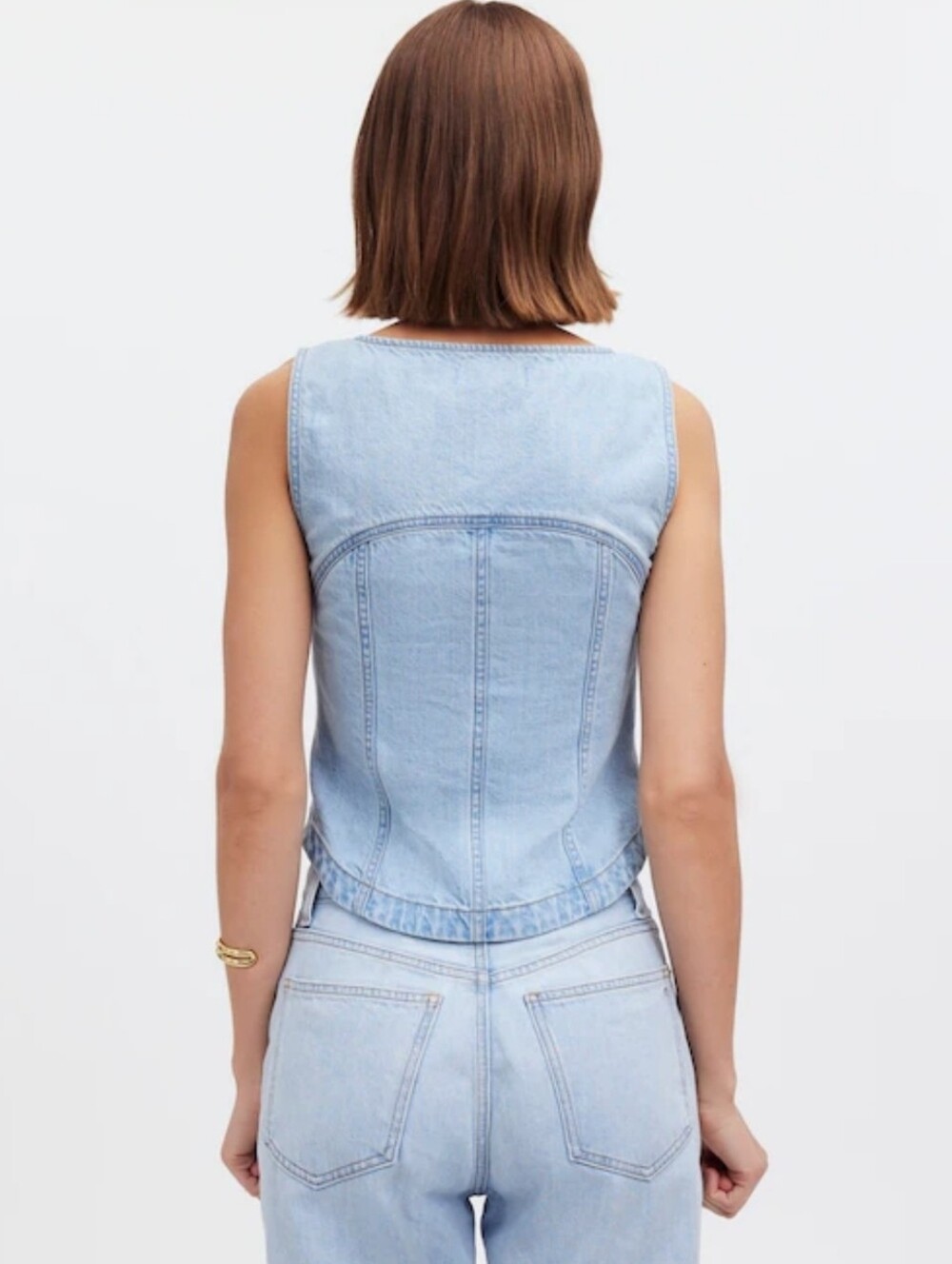 Madewell Denim Button Front Sleeveless Top in Fitzgerald Wash 12 - Picture 2 of 5